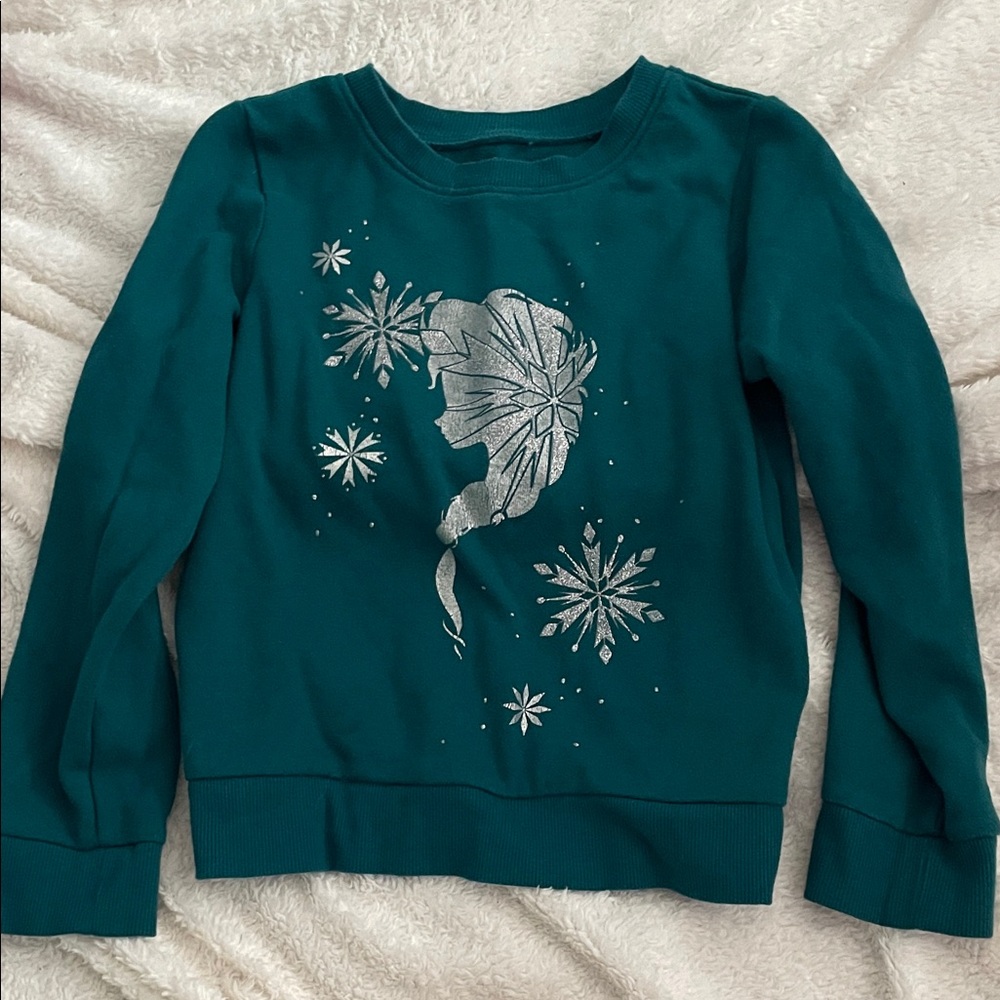 Disney Teal Crewneck Sweatshirt with Silver Elsa Foil